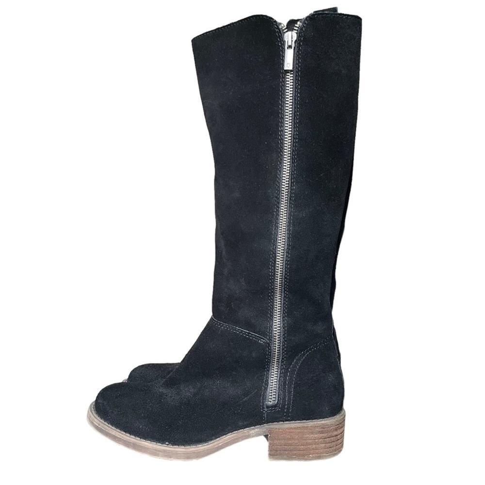 Lucky Brand Suede Calf Tall Boots Side Full Zipper Black Western Rodeo Size 7.5
